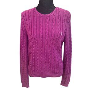 Lauren Ralph Lauren Purple Cable Knit 100% Cotton Sweater Preppy Academic Women